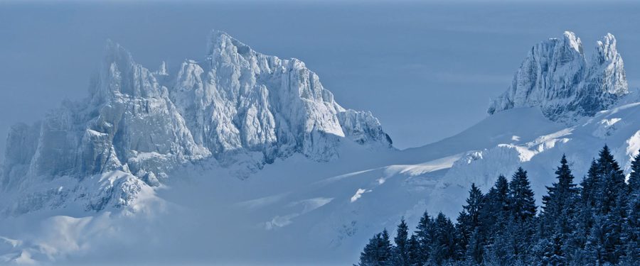 Snow-covered peaks above Engelberg in winter