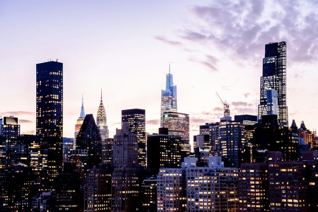 Manhattan skyline at dusk